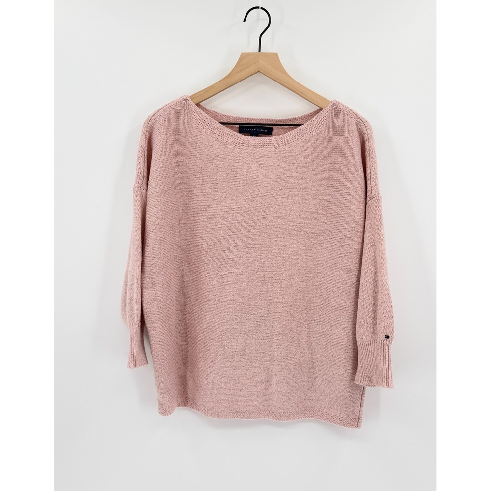 Tommy Hilfiger Oversized Preppy Sweater XL Pink Metallic Shimmer Ballet Coquette
